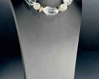 Modernist Faceted & Frosted Rock Crystal Quartz Statement Necklace 18in 261g