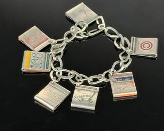 Vintage Sterling Silver Chicago Souvenir Matchbook Charm Bracelet