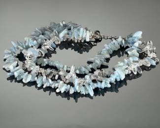 Deb Guyot Aquamarine & Clear Quartz 3-Strand Sterling Silver Necklace 20"