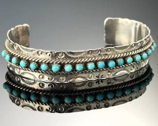 Zuni Snake Eye Turquoise Sterling Silver Cuff Bracelet Jason & Pearl Ukestine