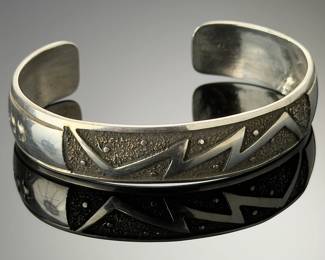 Navajo J. Begay Signed Tufa Cast Sterling Silver Cuff Bracelet