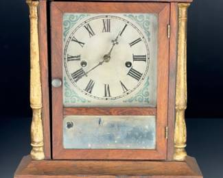 Antique Waterbury Gilded Column Shelf Clock - Wood Mantel Clock for Repair