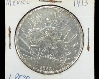 1913 Mexico MO 1 Peso .900 Silver Coin - Key Date Caballito Uncirculated