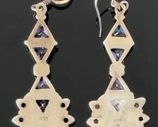 Vintage Sterling Silver Amethyst Geometric Bohemian Dangle Earrings 925