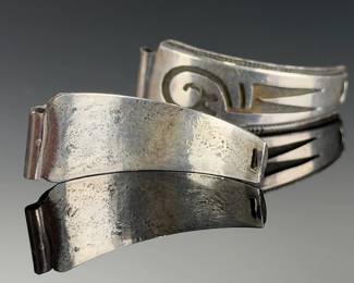 Vintage Hopi Silver Overlay Watch Tips, Ladies Native American Jewelry
