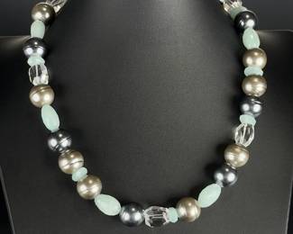 Deb Guyot 925 Sterling Silver Aquamarine Quartz & Pearl Statement Necklace
