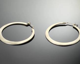 DIAZ Sterling Silver Flat Hoop Earrings 925 Signed Modernist Textured