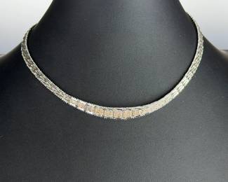 Vintage WX Sterling Silver Textured Gate Link Choker Necklace 16" 26.5g