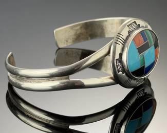 Carolyn Pollack Relios Sterling Silver Inlay Cuff Turquoise Lapis Malachite