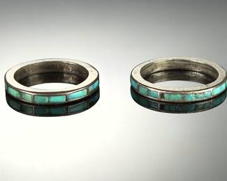 Native American Vintage Turquoise Silver Inlay Rings (2) Size 5.5 & 6