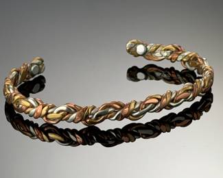 Vintage Sergio Lub Mixed Metal Magnetic Copper Twist Cuff Bracelet 6"