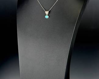 Native American Sterling Silver Sleeping Beauty Turquoise Bear Pendant Necklace