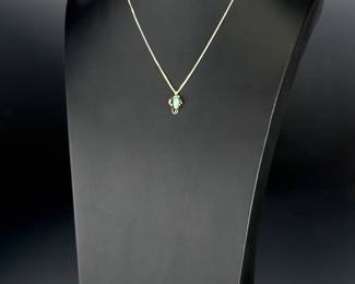 Navajo Sterling Silver Sleeping Beauty Turquoise Pendant Necklace Tawa by KT