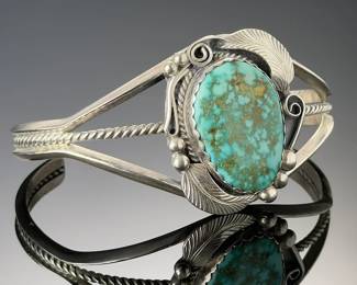 Navajo Justin Morris Sterling Silver & Royston Turquoise Cuff Bracelet