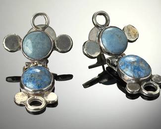 Native American Sterling Silver Lapis Lazuli & Denim Lapis Dangle Earrings