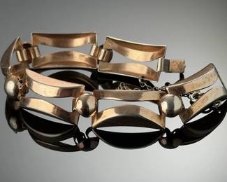 Vintage Mid-Century Modernist Sterling Silver Link Bracelet Gold Wash