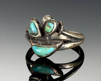 Vintage Navajo Turquoise Silver Ring, Size 7, Signed RS