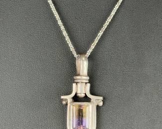 Sterling Silver Ametrine Pendant Necklace, Vintage 19.5" Italian Chain