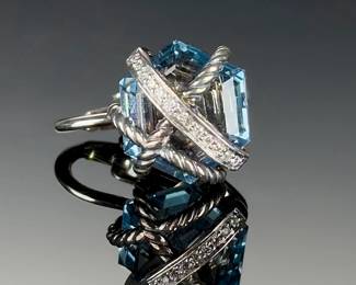 David Yurman Cable Wrap Blue Topaz Sterling Silver Clip-On Earrings