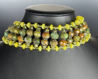 Green Turquoise & Prehnite 4-Strand Collar Statement Necklace 213g