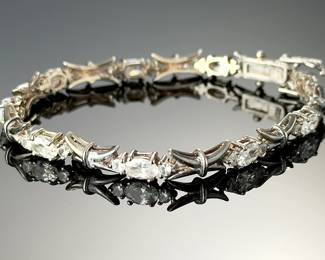Sterling Silver 925 CZ XO Hugs & Kisses Tennis Link Bracelet 7" 13.9g