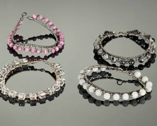 4 Sterling Silver Wire Wrapped Artisan Gemstone Bracelets Moonstone Quartz 118g