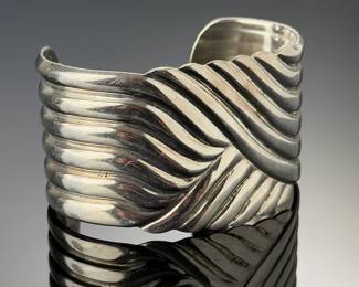 Vintage Mexican Sterling Silver Wave Cuff Bracelet Taxco TD-31 82g