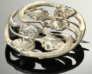 Art Nouveau Sterling Silver 925 Floral Openwork Brooch Pin Pendant