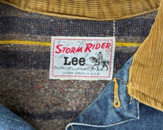 Vintage 1970s Lee Storm Rider Denim Jacket Corduroy Collar Blanket Lined Medium
