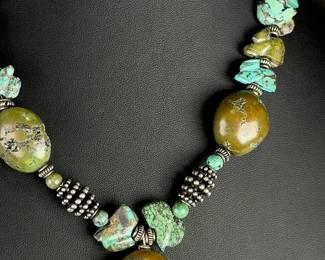 Southwestern Natural Green & Blue Turquoise Chunky Statement Necklace 19"