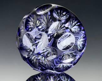 Webb Corbett Amethyst Purple Cut Crystal Starburst Glass Paperweight