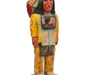 Frank Gallagher Signed Hand-Carved Wood Cigar Store Indian Folk Art Statue