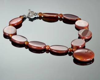Vintage Carnelian Agate Modernist Statement Necklace, Chunky Polished Disc