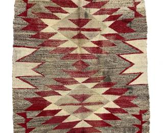 Vintage Southwest Mexican Wool Rug Handwoven Geometric Eye Dazzler 42x27