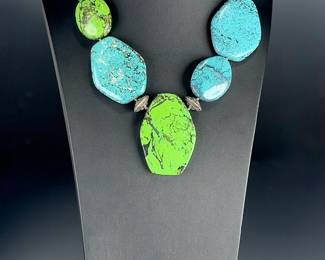 Amy Kahn Russell Sterling Silver Chunky Blue & Green Turquoise Necklace 293g