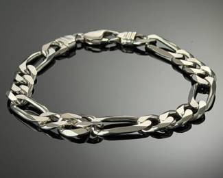 Italian Sterling Silver Figaro Link Bracelet 925 Italy 9" 10mm 26.8g