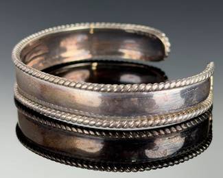 Vintage Mexican Sterling Silver 950 Cuff Bracelet - Rope Edge