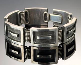 Vintage Mid-Century Modernist Sterling Silver Panel Link Bracelet 56g