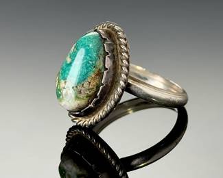 Vintage Turquoise Silver Southwest Ring, Estate Jewelry, Size 9.5