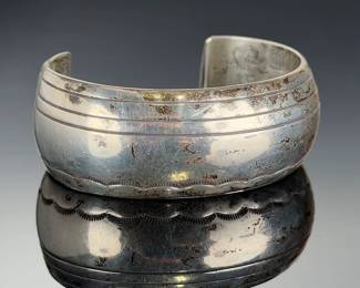 Vintage Native American Sterling Silver Hand Stamped Cuff Bracelet Signed LNM