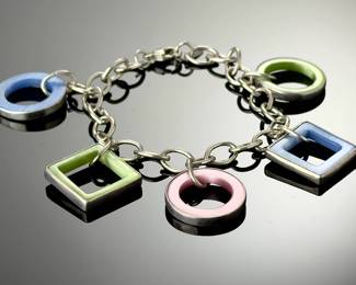 Karibou Sterling Silver Modernist Geometric Charm Bracelet 925 Multi-Color