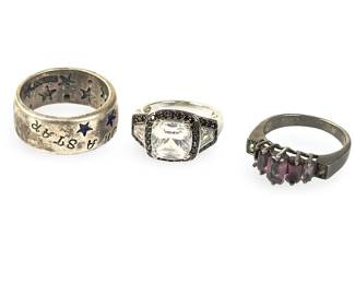Sterling Silver & Gemstone Ring Lot (6) - Amethyst, Opal, CZ, Modernist Styles