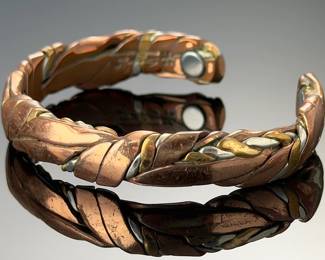 Vintage Sergio Lub Magnetic Copper Cuff Bracelet Twisted Mixed Metal California