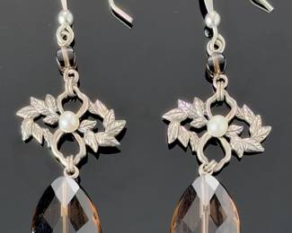 Stephen Dweck Sterling Silver Smoky Quartz & Pearl Dangle Earrings