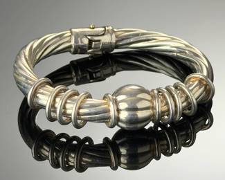 Vintage Sterling Silver Modernist Cable Twist Hinged Bracelet Bangle 32g