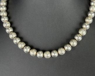 Sterling Silver 10mm Alternating Fluted & Smooth Bead Necklace 17.5" 62.8g 925