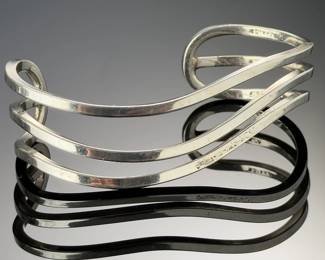 Vintage Mexican Sterling Silver Wave Cuff Bracelet TH-155 Taxco 925
