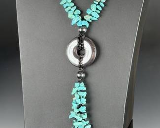 Southwestern Turquoise & Hematite Statement Necklace, Beaded Artisan Style
