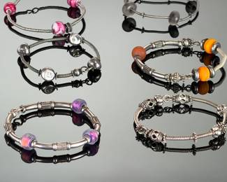 8pc Artisan Studio Sterling Silver & Lampwork Art Glass Bracelet Lot 241g
