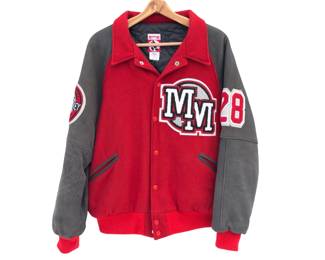 Vintage Mickey Inc USA Wool Leather Varsity Jacket Mickey Mouse Medium Red Grey